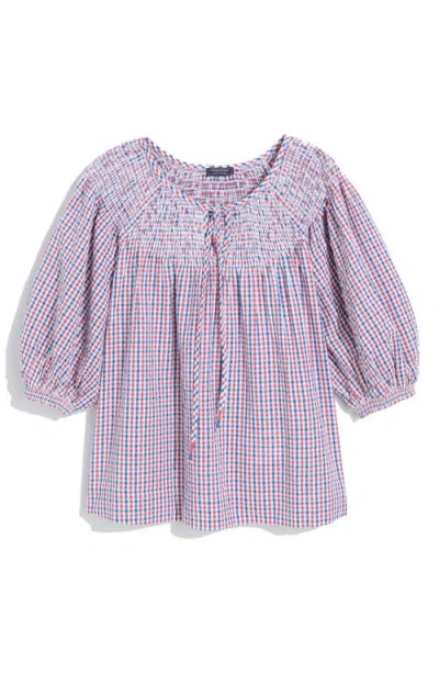Vineyard Vines Devin Check Puff Sleeve Top In Multi