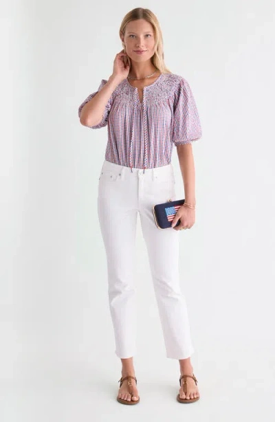Vineyard Vines Devin Check Puff Sleeve Top In Multi