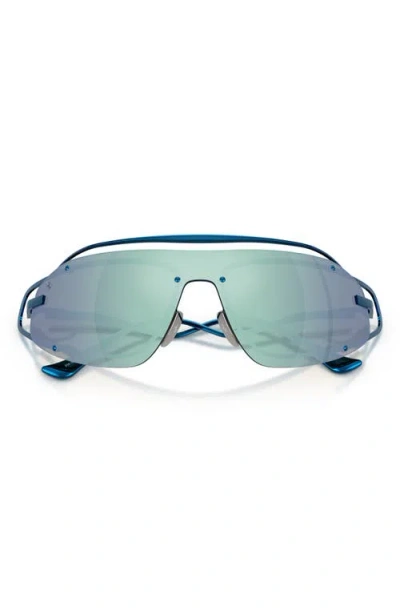 Scuderia Ferrari 32mm Small Mirrored Rectangular Sunglasses In Blue/mirror Blue