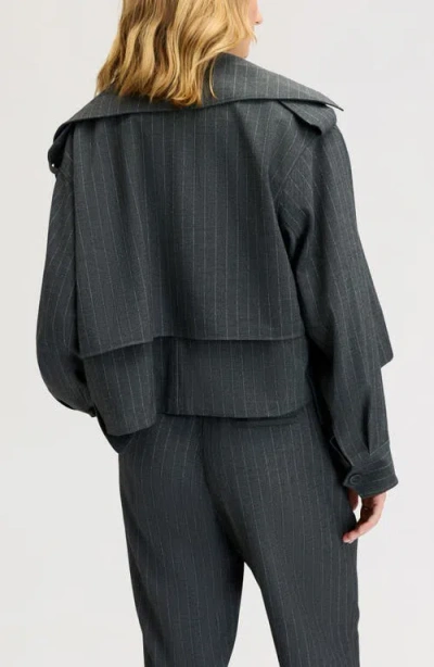 Sam Edelman Pinstriped Draped Jacket In Grey Pinstripe