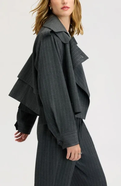 Sam Edelman Pinstriped Draped Jacket In Grey Pinstripe