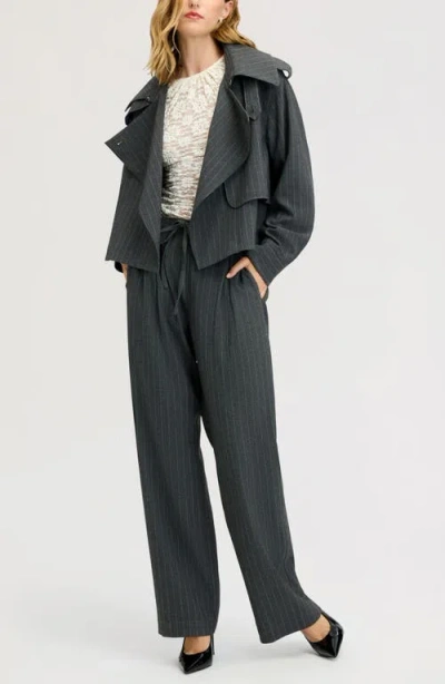 Sam Edelman Pinstriped Draped Jacket In Grey Pinstripe