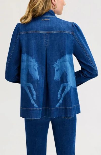 Sam Edelman Puff Shoulder Denim Jacket In Blue
