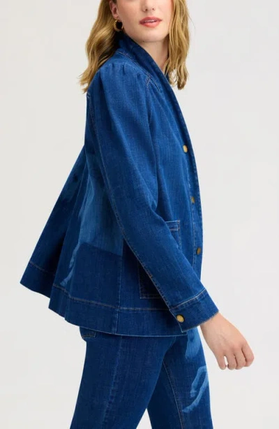 Sam Edelman Puff Shoulder Denim Jacket In Blue