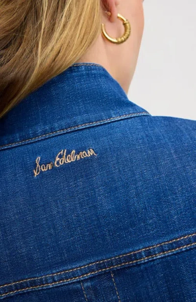 Sam Edelman Puff Shoulder Denim Jacket In Blue