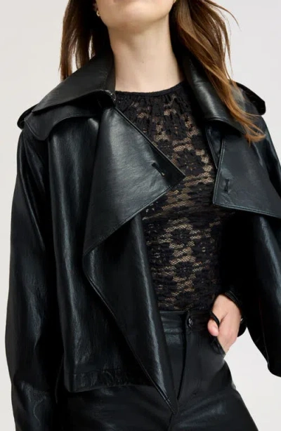 Sam Edelman Draped Faux Leather Jacket In True Black
