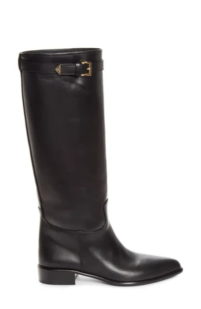Prada Knee High Leather Boot In Nero