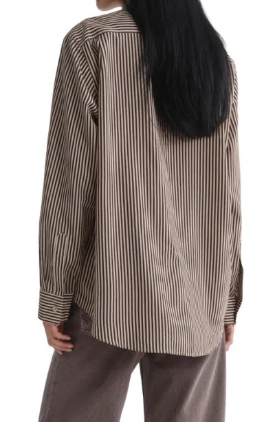 Agolde Aris Stripe Button Front Shirt In Brown