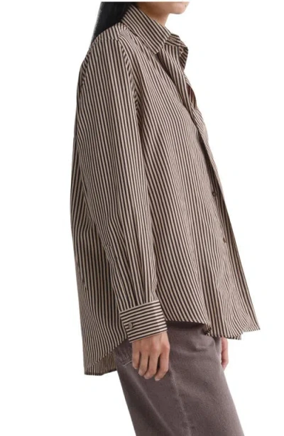 Agolde Aris Stripe Button Front Shirt In Brown