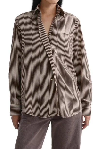 Agolde Aris Stripe Button Front Shirt In Brown