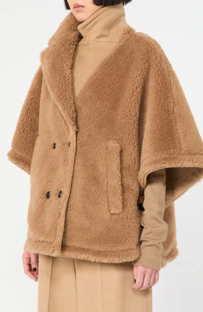 Max Mara Double Breasted Wool Blend Cape In Camel