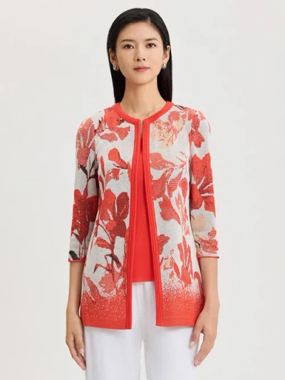 Misook Floral Jacquard Flat Knit Jacket In Multi