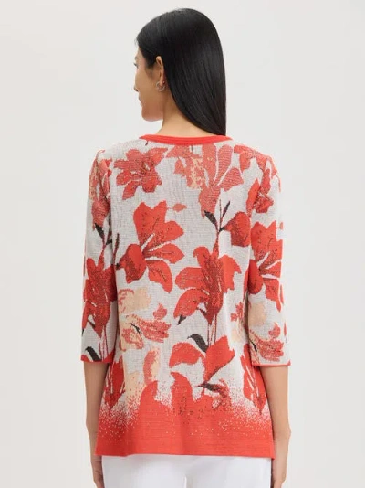 Misook Floral Jacquard Flat Knit Jacket In Multi