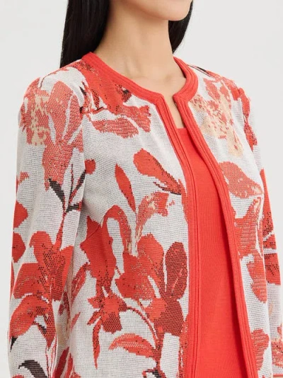 Misook Floral Jacquard Flat Knit Jacket In Multi
