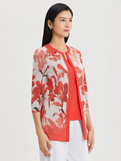 Misook Floral Jacquard Flat Knit Jacket In Multi