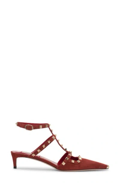 Valentino Rockstud Ankle Strap Pump In Rust