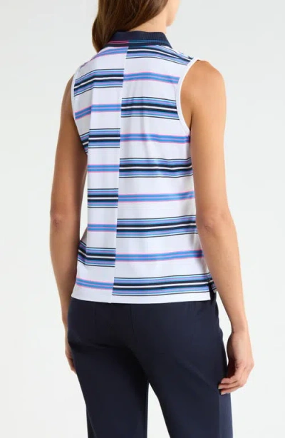 G/fore Offset Stripe Performance Sleeveless Polo In Snow/knockout Pink