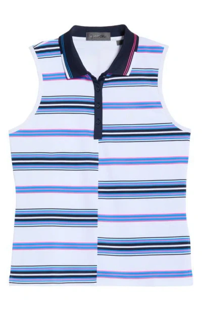 G/fore Offset Stripe Performance Sleeveless Polo In Snow/knockout Pink