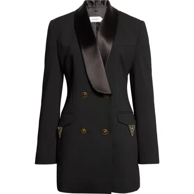 Versace Satin Trim Stretch Wool Jacket Minidress In Black