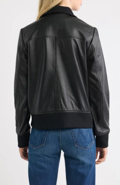 Bernardo Knit Collar Leather Jacket In Black