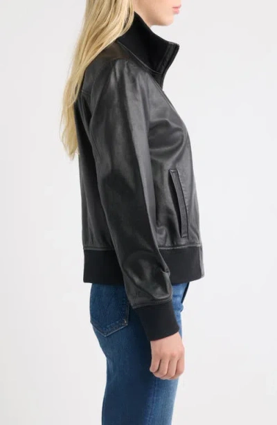 Bernardo Knit Collar Leather Jacket In Black