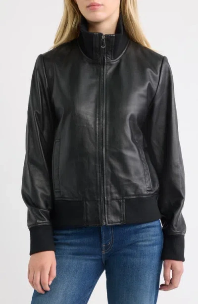 Bernardo Knit Collar Leather Jacket In Black