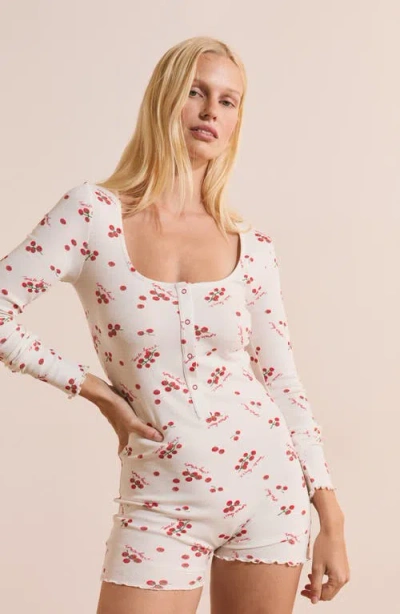 Etam Printed Long Sleeve Romper In White