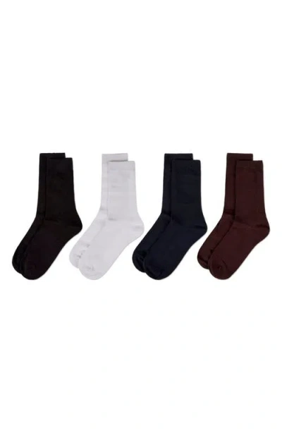 Memoi Assorted 4-pack Crew Socks In Black/white/brown