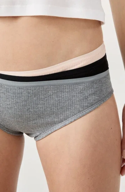 Etam John 3-pack Ribbed Bikini Briefs In Grey Multicolor