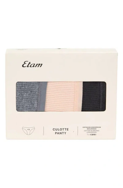 Etam John 3-pack Ribbed Bikini Briefs In Grey Multicolor