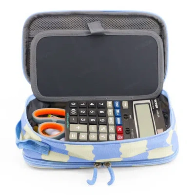 J World Doodle Pencil Case With Handle Strap In Wiggle Blue