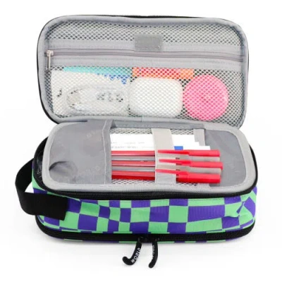 J World Doodle Pencil Case With Handle Strap In Pixel Checkers
