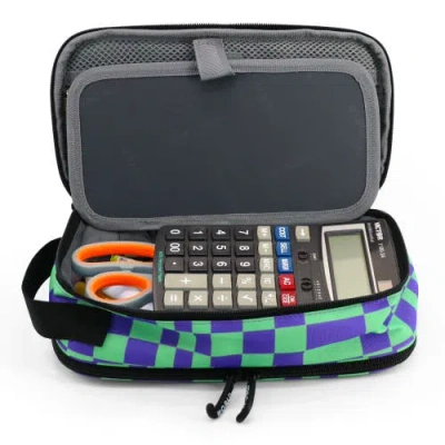 J World Doodle Pencil Case With Handle Strap In Pixel Checkers