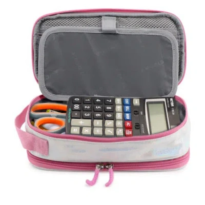 J World Doodle Pencil Case With Handle Strap In Metallic Silver