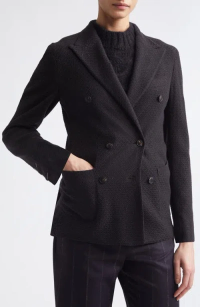 Eleventy Double Breasted Wool Blend Jacket In Black