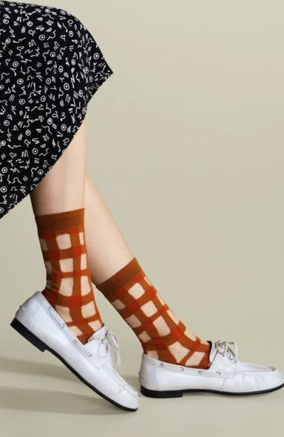 Hansel From Basel Googly Gingham Sheer Crew Socks In Multi
