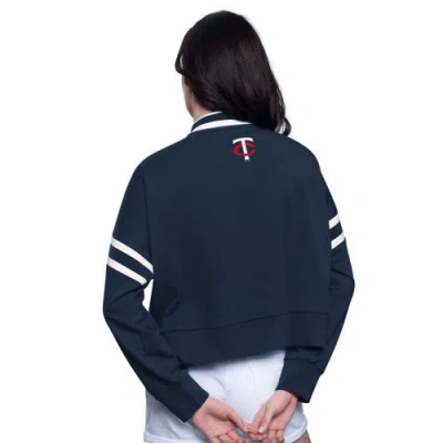 Starter Navy Minnesota Twins Power Play Cropped Pullover Sweatshirt In Blue
