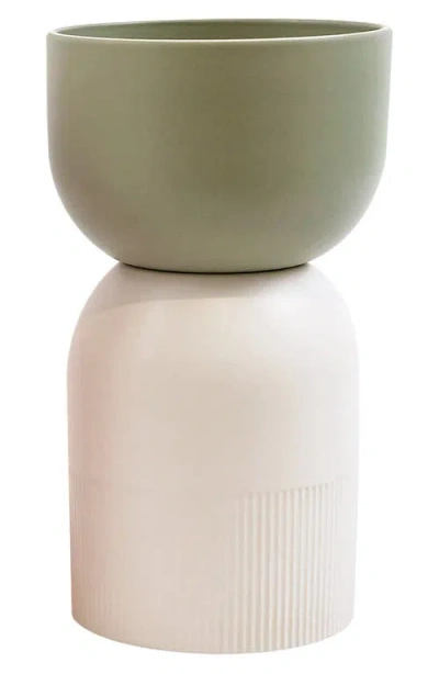 Cloudnola Medium Ceramic Flip Vase In Ivory/olive