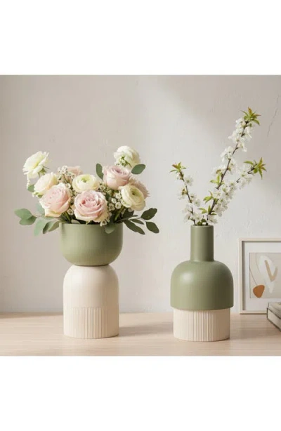 Cloudnola Medium Ceramic Flip Vase In Ivory/olive