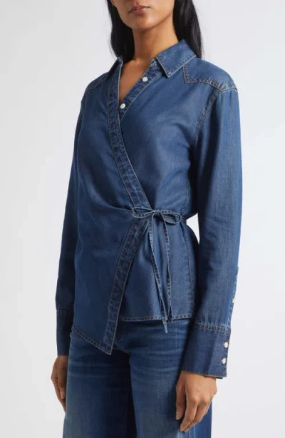 Veronica Beard Perezzi Wrap Shirt In Blue