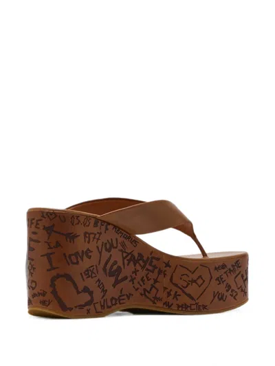 Coach Graffiti-print Wedge Slides In Multi