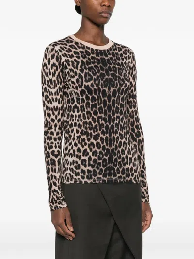 Baserange Leopard-print Long-sleeve T-shirt In Black