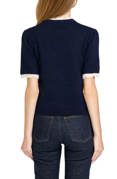 Wayf Everett Short Sleeve Sweater In Navy