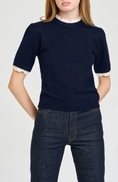 Wayf Everett Short Sleeve Sweater In Navy