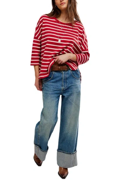Free People Second Sense Striped T-shirt In Red