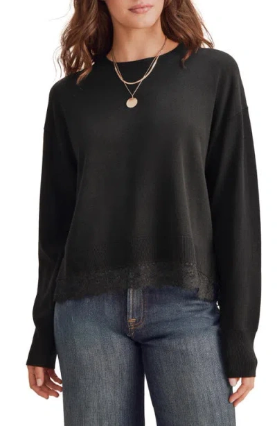 Splendid Georgie Lace Trim Pullover Sweater In Black