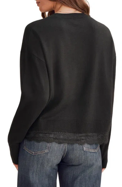 Splendid Georgie Lace Trim Pullover Sweater In Black
