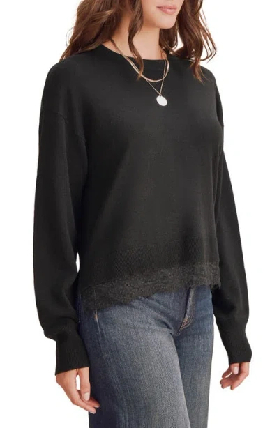 Splendid Georgie Lace Trim Pullover Sweater In Black