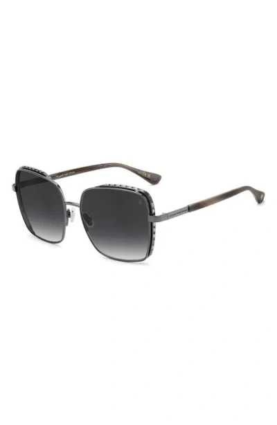 Stuart Weitzman 60mm Crystal Gradient Rectangular Sunglasses In Dark Ruthenium/dark Grey Sf
