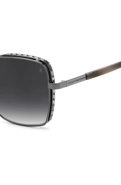 Stuart Weitzman 60mm Crystal Gradient Rectangular Sunglasses In Dark Ruthenium/dark Grey Sf